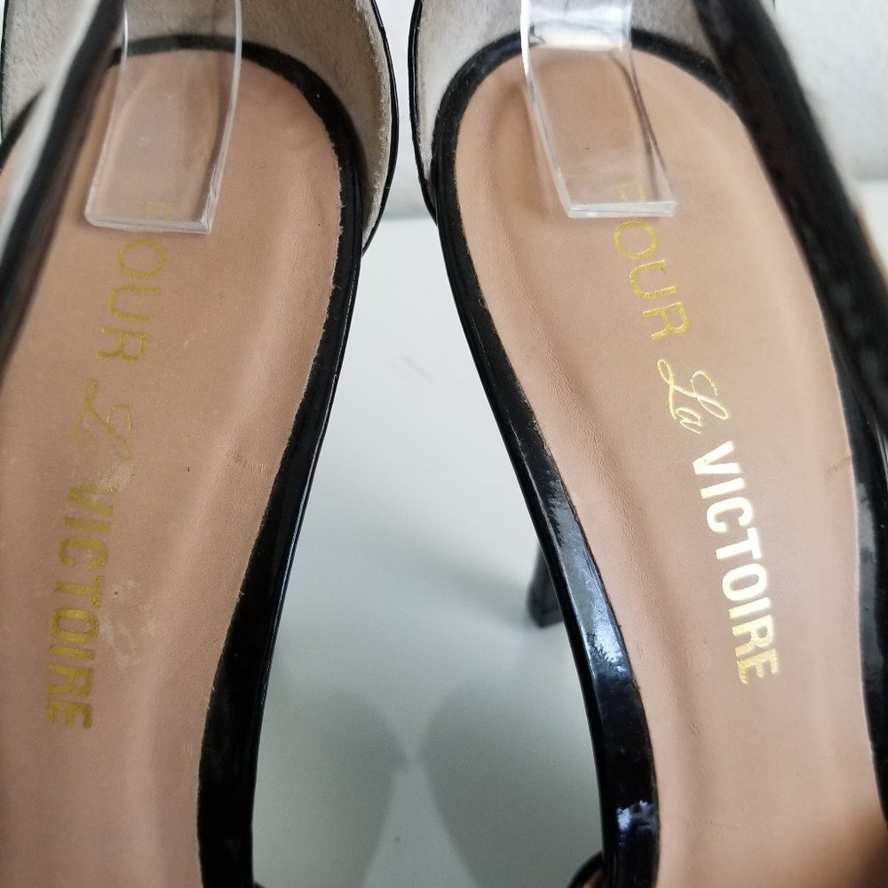 POUR LA VICTOIRE Black Patent Leather Heels 8 - Picture 10 of 12